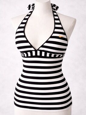 Nike Black & White Striped Halter Tankini with Orange Swoosh woman’s 6